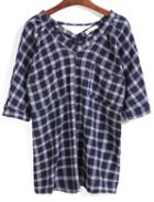 Romwe V Neck With Pockets Plaid Top