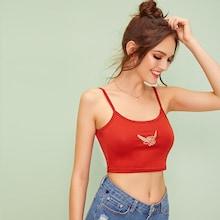 Romwe Embroidered Crop Cami Top