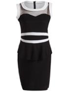 Romwe Contrast Mesh Peplum Waist Bodycon Black Dress