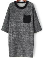 Romwe Round Neck Pocket Grey Sweater Dress