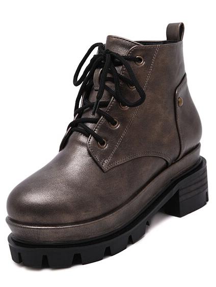 Romwe Bronze-coloured Round Toe Lace Up Boots