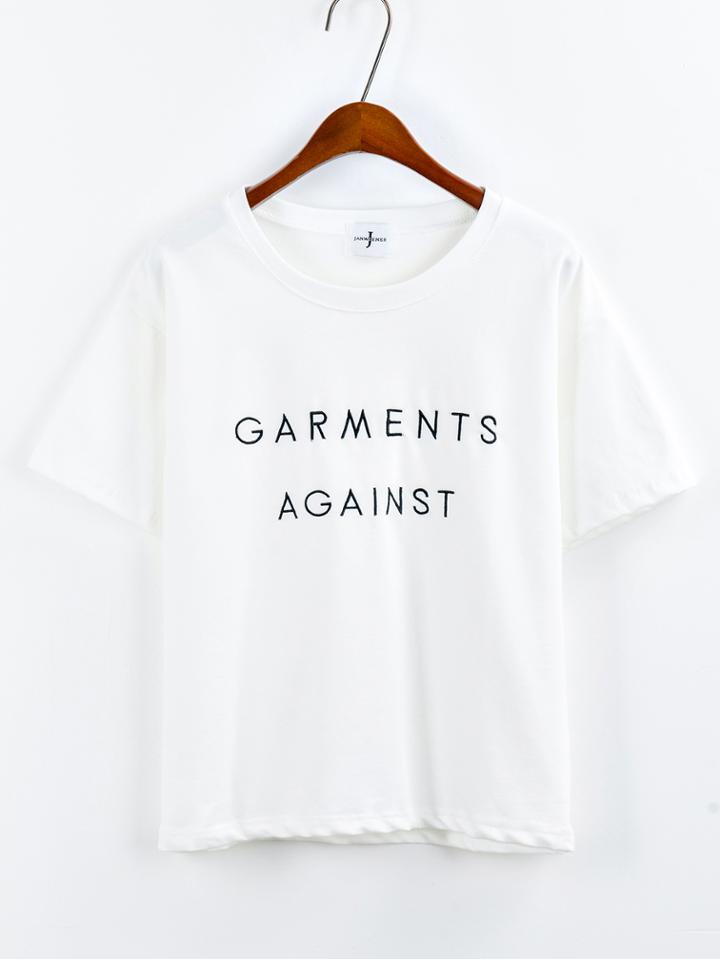 Romwe Letter Embroidered White T-shirt