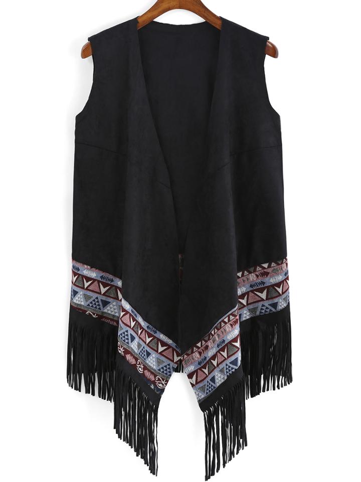 Romwe Geometric Print Tassel Vest