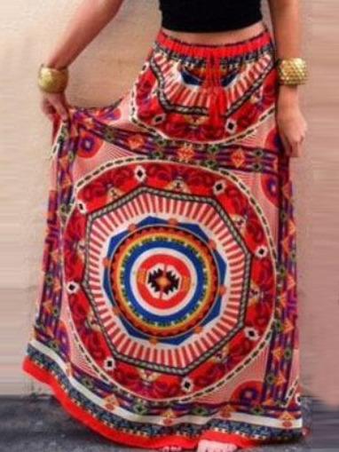 Romwe Color Drawstring Tribal Print Skirt