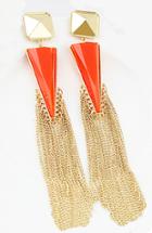 Romwe Red Rhinestone Colour Tassel Triangle Earrings