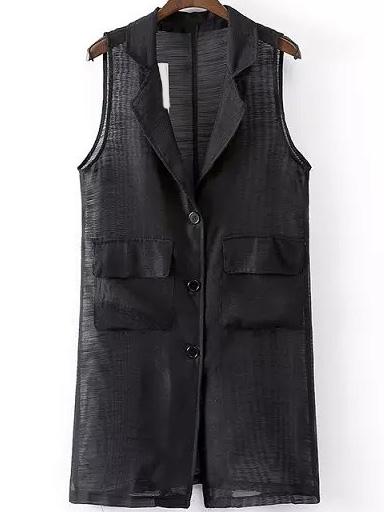 Romwe Lapel With Pockets Vest