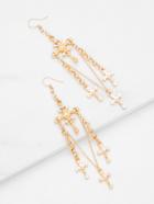 Romwe Cross Design Long Drop Earrings