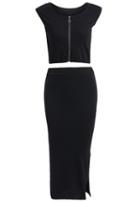 Romwe With Zipper Crop Top With Split Bodycon Skirt