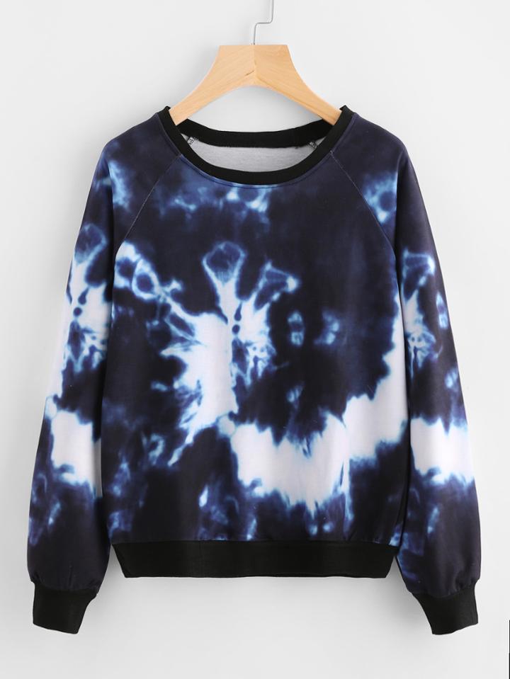 Romwe Contrast Trim Water Color Sweatshirt