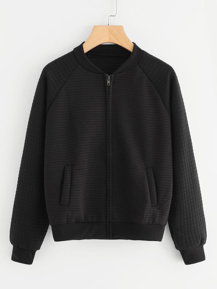Romwe Raglan Sleeve Zip Up Jacket
