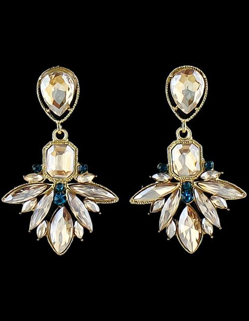 Romwe Champagne Gemstone Stud Earrings