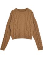 Romwe Cable Knit Loose Khaki Sweater