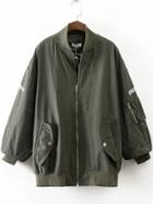 Romwe Army Green Letter Print Jacket With Pocket