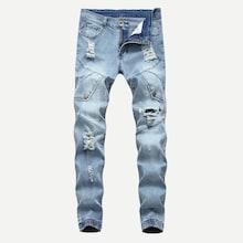 Romwe Men Ripped & Button Detail Wash Jeans