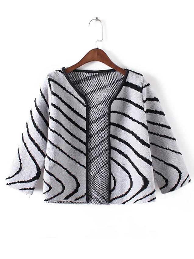 Romwe Striped Crop Grey Coat