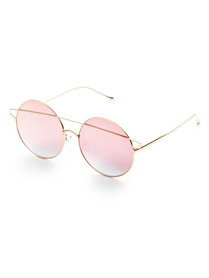 Romwe Pink Double Bridge Round Sunglasses