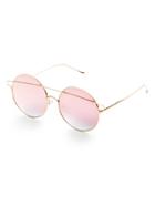Romwe Pink Double Bridge Round Sunglasses
