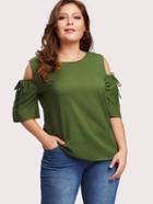 Romwe Cold Shoulder Drawstring Sleeve Keyhole Back Top