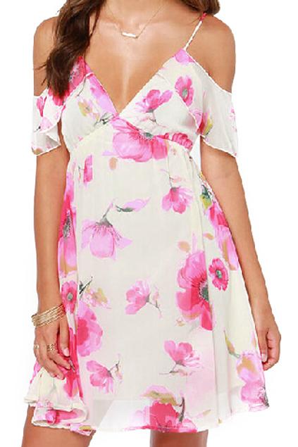 Romwe Off Shoulder Floral Print Dress