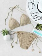 Romwe Side Tie Crochet Triangle Bikini Set