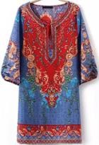 Romwe Baroque Print Shirt Pale Blue Dress