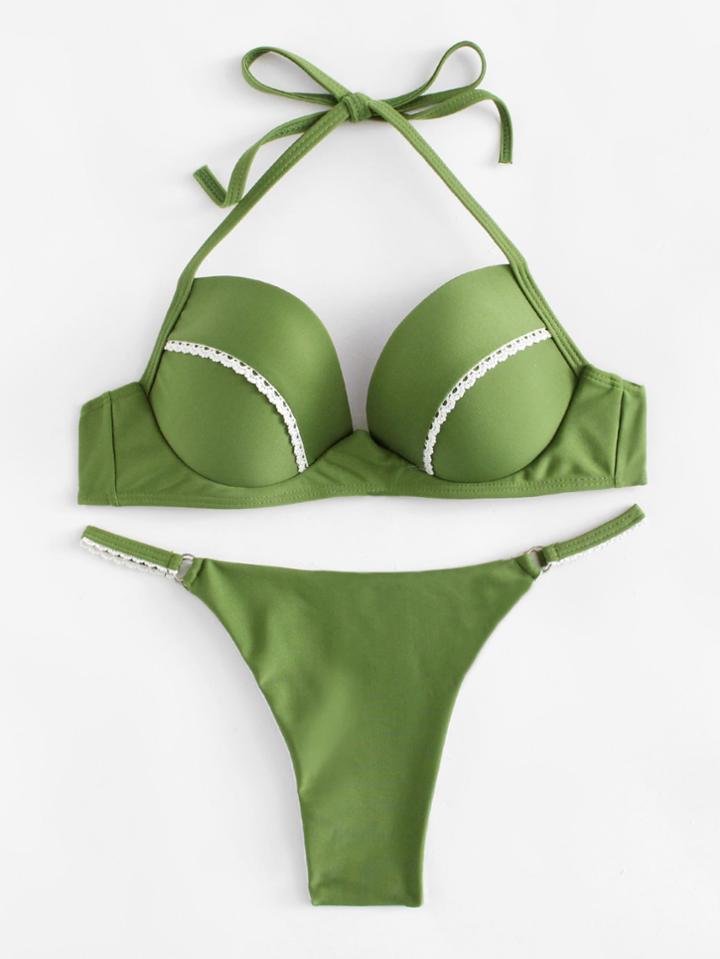 Romwe Crochet Lace Detail Bikini Set