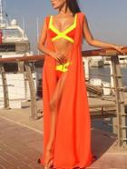 Romwe Orange Front Tie Cover Up Maxi Chiffon Dress