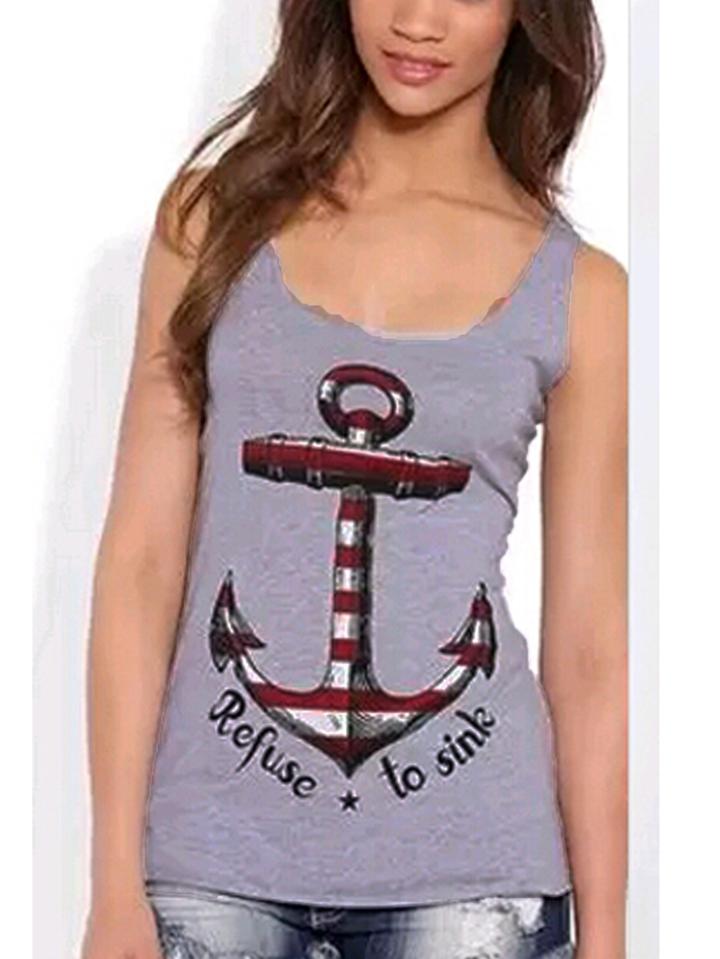 Romwe Anchor Print Tank Top