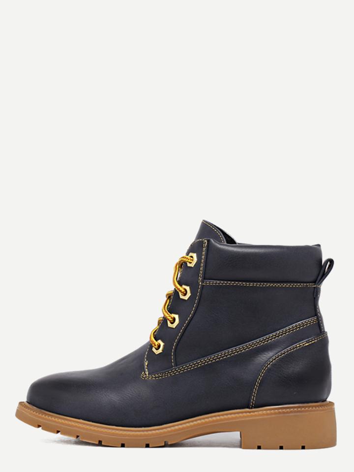 Romwe Black Faux Leather Lace Up Booties