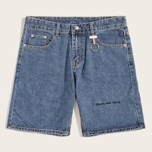 Romwe Guys Ring Detail Solid Denim Shorts