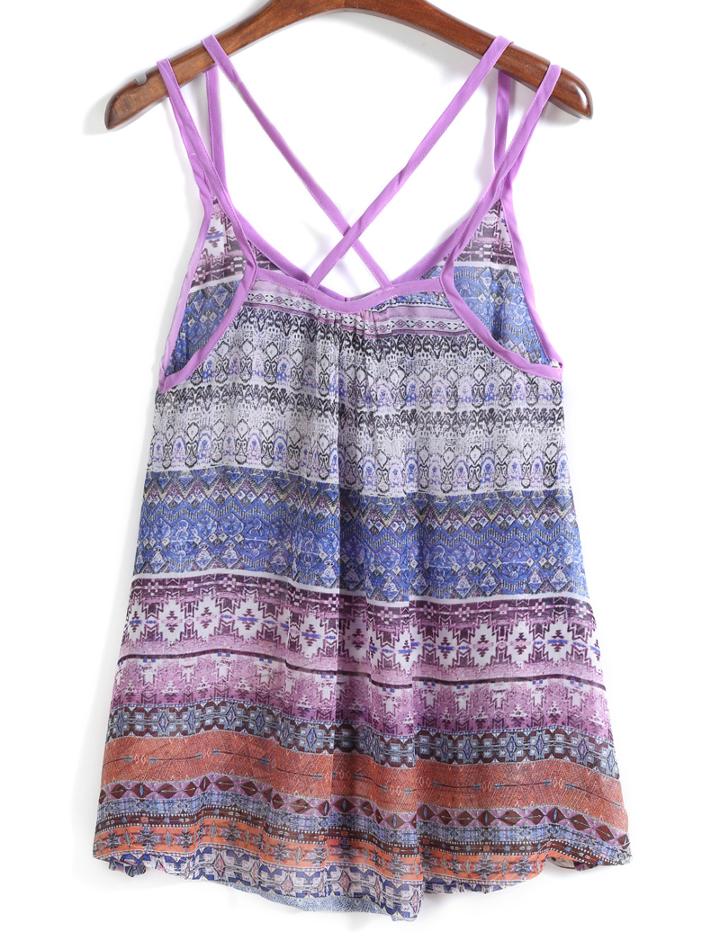 Romwe Spaghetti Strap Geometric Print Cami Top