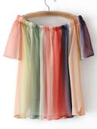Romwe Iridescence Off The Shoulder Sheer Blouse