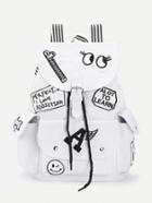 Romwe Letter & Cartoon Pattern Backpack With Striped Strap