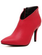 Romwe Red Side Zipper High Heeled Boots