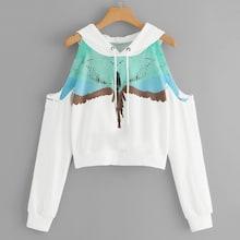 Romwe Animal Print Drawstring Cold Shoulder Hoodie