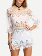 Romwe White Crochet Hollow Out Beach Dress