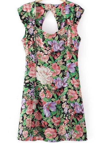 Romwe Floral Print Backless Slim Dress