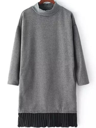 Romwe High Neck Contrast Chiffon Grey Sweatshirt Dress