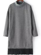 Romwe High Neck Contrast Chiffon Grey Sweatshirt Dress