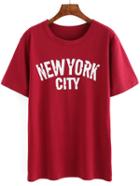 Romwe Letter Print Burgundy T-shirt