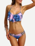 Romwe Tie Tye Print Fly-away Cutout Bikini Set