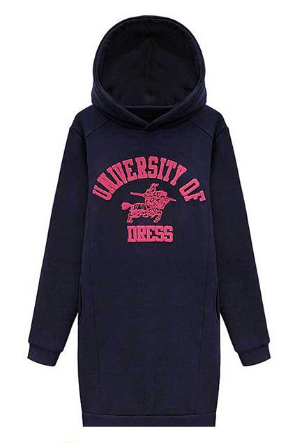Romwe Letter Print With Hoodie Dress
