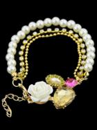 Romwe Gold Diamond Bead Flower Bracelet