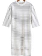 Romwe Striped High Low White Dress