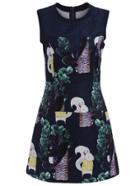 Romwe Squirrel Print With Zipper Blue Dress