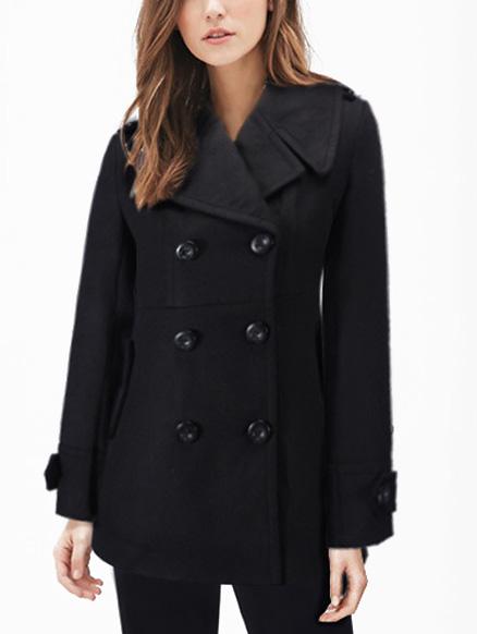 Romwe Shawl Collar Double Breasted Black Pea Coat
