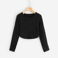 Romwe Curved Hem Ribbed Tee