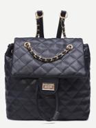 Romwe Black Quilted Drawstring Flap Backpack