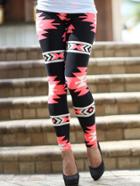 Romwe Black Red Geometric Print Tight Leggings