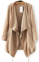 Romwe With Drawstring Khaki Coat